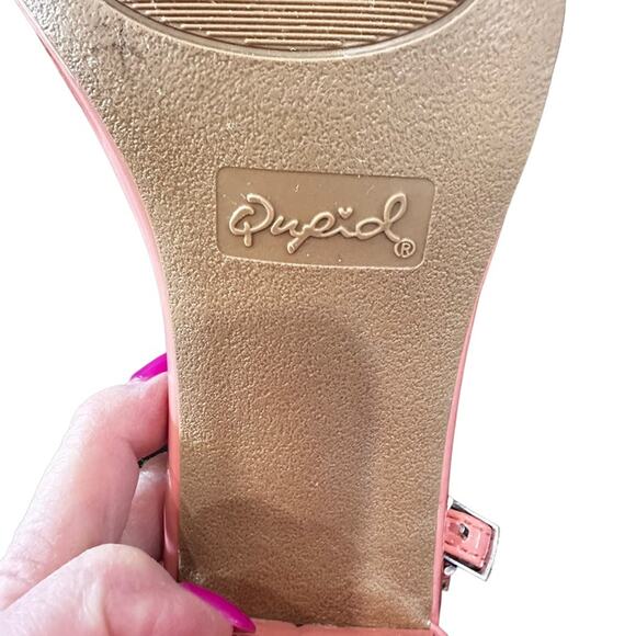 Qupid chunky block heels Faux peach Patent leather ankle straps size 8.5 - Picture 2 of 8